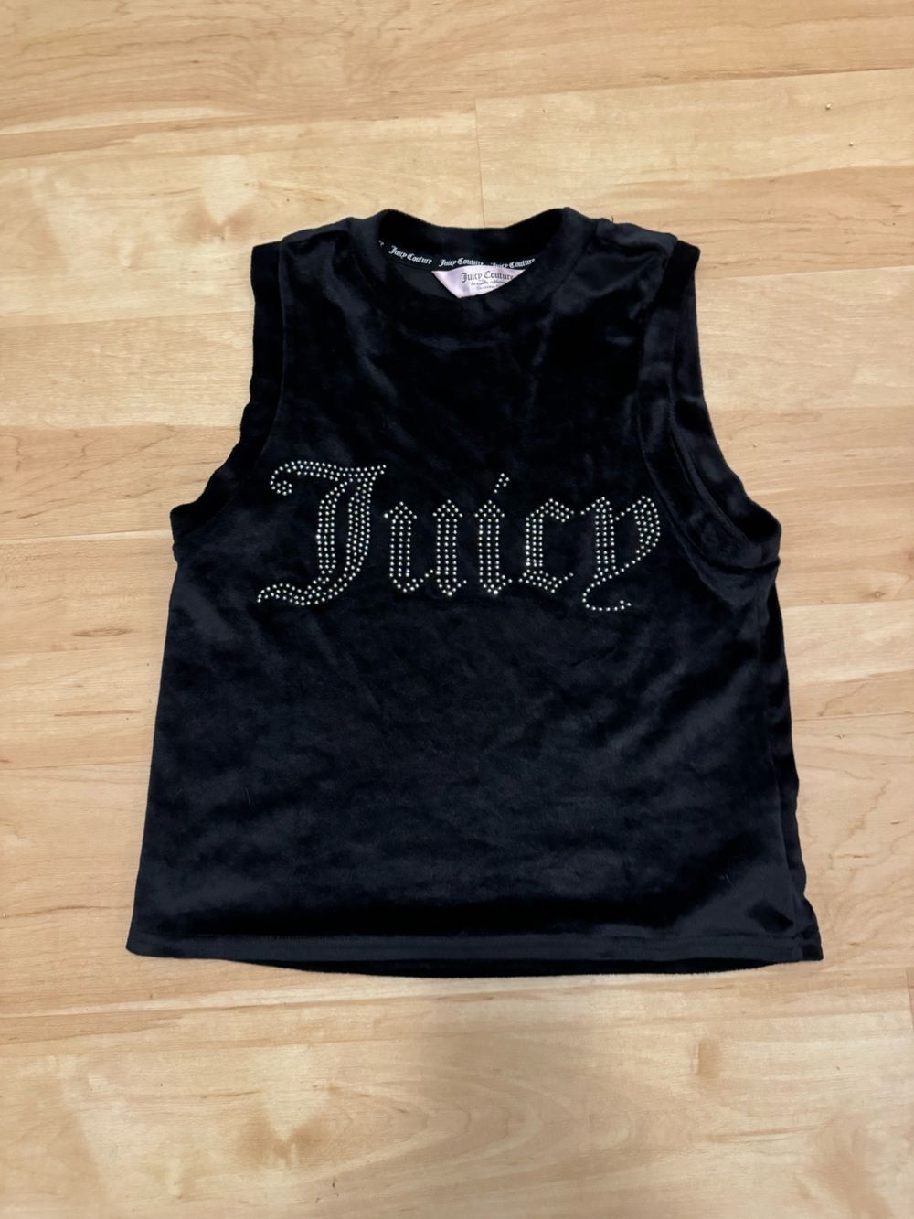 Juicy Couture Logo Crystal Black Velour Crop Top Bejweled Medium Sleep - Picture 1 of 4